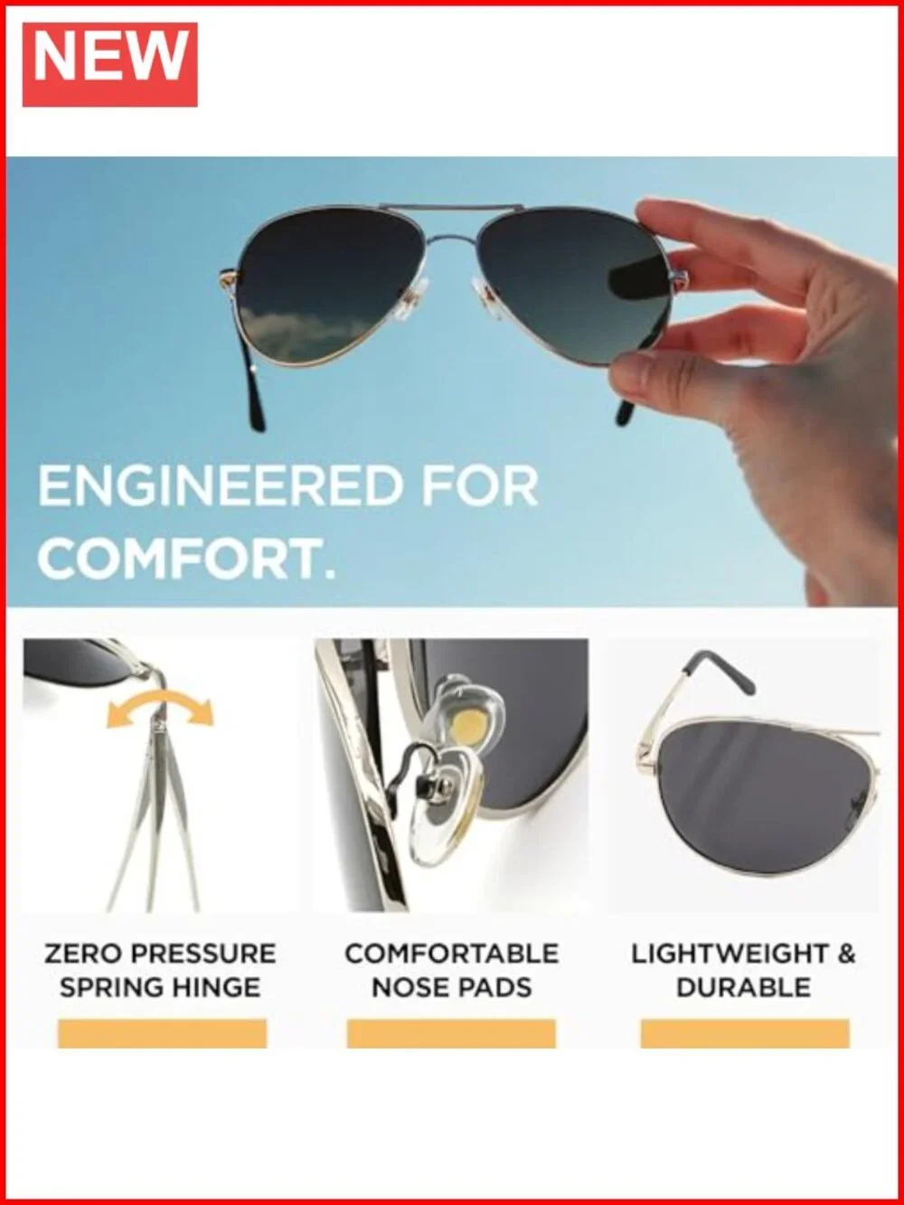 Classic Aviator Polarized Sunglasses UV400 Protection